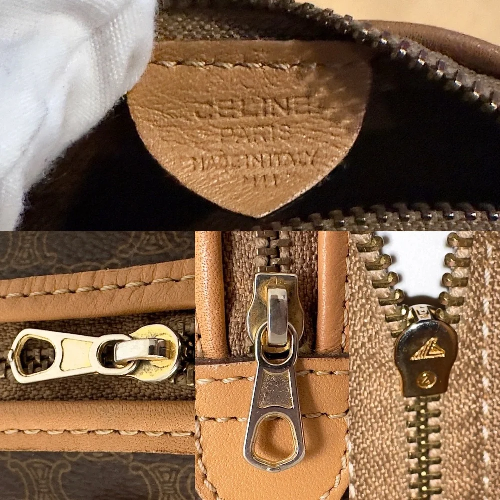 ✨CELINE Vintage Macadam Triomphe Canvas Leather Micro Mini Boston Handbag Brown - Picture 12 of 17